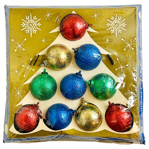Bradford Christmas Ornaments Set of 10 Unbreakable Vintage Glitter Sealed NOS