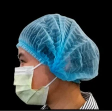 100 Count - Medline 24" Blue Bouffant Cap Non Woven Disposable Hairnet Large