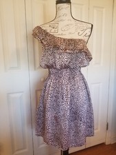 Forever 21 Mini Dress Large Black Brown Animal Print Cold Shoulder Ruffle EUC