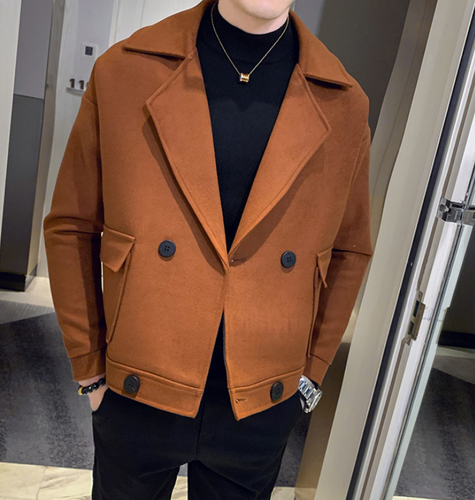 Herren Wollmischung Trenchcoat Peacoat Reverskragen Kurzjacke Zweireiher - Bild 19 von 34