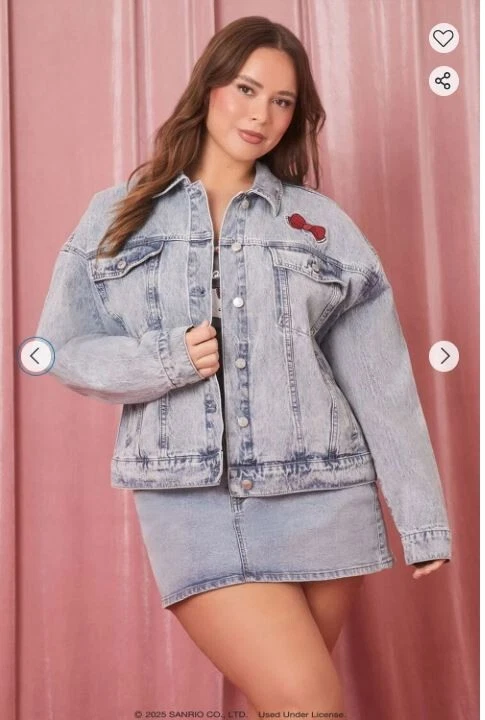 VALENTINO Giacca denim FOREVER 21 Hello Kitty Valentines 2025 NUOVA IN BORSA CON ETICHETTA (TAGLIA 0X)