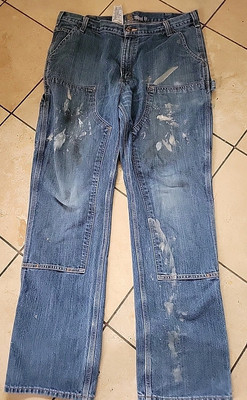 Carhartt Blue Denim Relaxed Fit Jeans Double Knee Painter  Sz 38x34 103328-966 