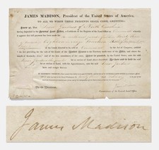 Documento de subvención de tierras firmado por James Madison -- Certificado de autenticidad PSA/DNA garantizado