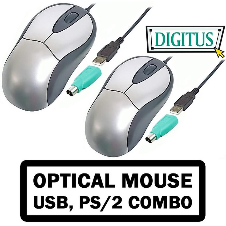 2X Digitus DA-20116 Optische USB PS/2 Maus Kombi Ergonomisch 800DPI ...