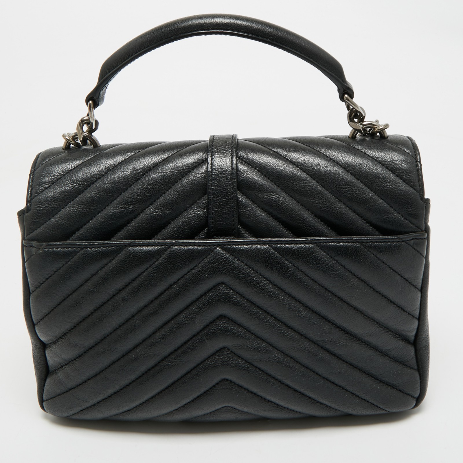 Borsa Saint Laurent nera in pelle matelasse media con manico superiore college