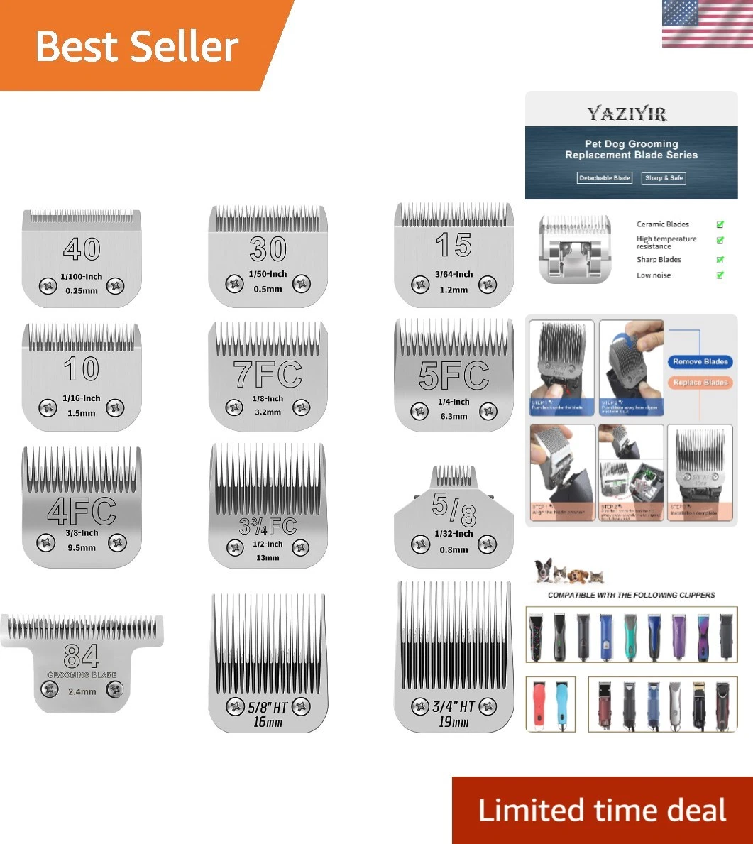 Pet Dog Grooming Detachable Ceramic Blades Kit,Compatible with Andis,Oster A5...