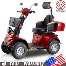 Heavy Duty 4-Wheel Mobility Scooter 31 Miles 3-Speed 1000W 500lb Capacity Red