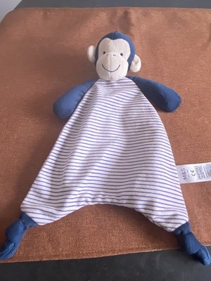 M&S Monkey Chimp Bettdecke Blau Streifen Decke Doudou 09477353 Marks Spencer