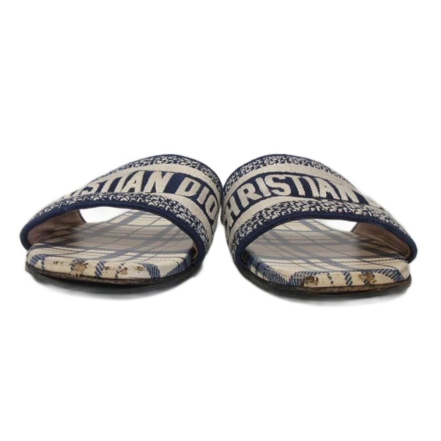 Christian Dior DWAY Slide Sandals Logo Plaid White Women's Size EU37.5/US7.5 image 3