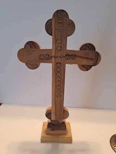 Olive Wood Crusifix On Stand Show The Name Jerusalem Beautiful Cross - Picture 3 of 9