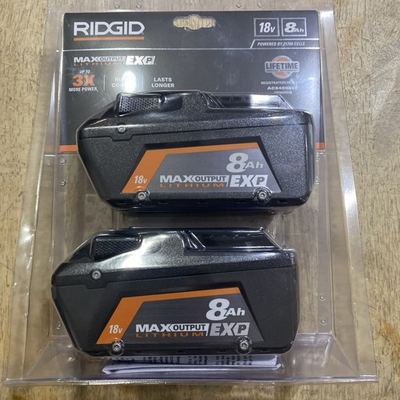 #ad RIDGID 18V 8.0Ah Max Output EXP Lithium Ion Battery 2 Pack AC840080P $199.99