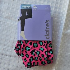 NEW Claire  s Capri Leggings in Hot Pink and Blue Leopard Print S Halloween