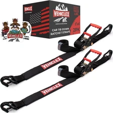 Vehiclex Car Tie Downs with Double J-Hooks - Heavy Duty 2PK, 2" x 8ft Car Hau...