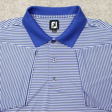 FootJoy Polo Shirt Mens XL Blue/White Striped FJ Golf Poly Stretch Short Sleeve