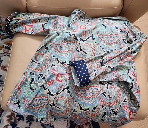 CHAPS NO IRON WOMEN'S COTTON SHIRT 2X Blue Paisley Flip Cuff Button Front NWT - Picture 8 of 17