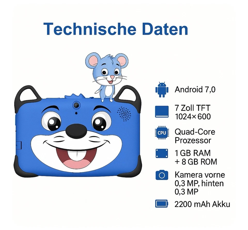 100x Kinder Tablet Wintouch K717 7” WiFi Android 7.0 NEU Mix - Bild 3 von 4