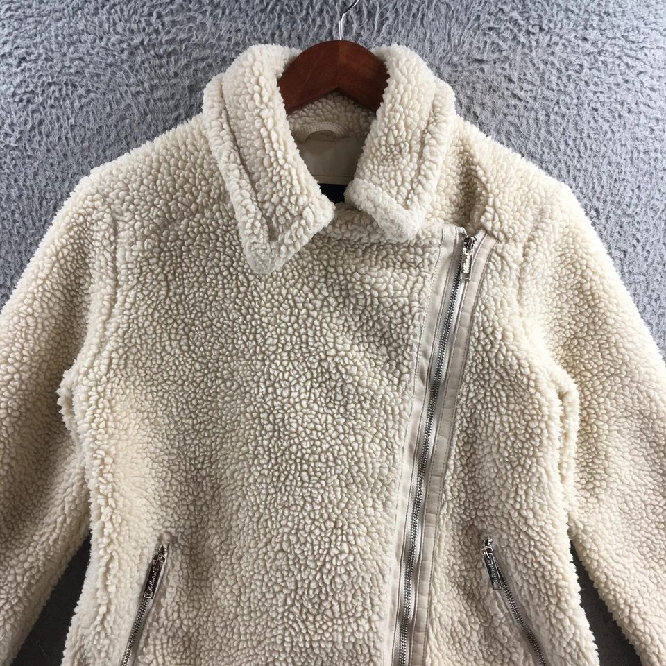 Chaqueta Hollister Mujer Pequeña Crema Sherpa Imitación Piel Moto Cremallera Manga Larga Foto 2 de 4