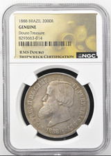 1888 Brazil 2000 Reis RMS Douro Treasure Shipwreck Coin NGC Graded VERY RARE