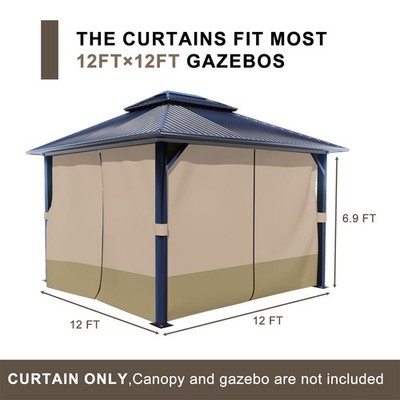 Aoodor 12'x12' Gazebo Universal Replacement Privacy Curtain Side Walls 4 Panels