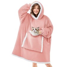 Pink Wearable Blanket Hoodie,Oversized Cat Lovers Sweatshirt Blanket for Adul...