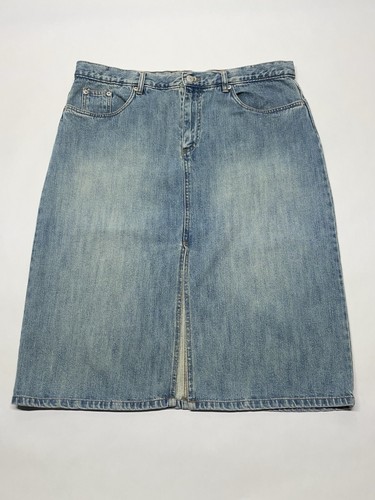 VTG Y2K Old Navy Denim Blue Jean Midi Skirt Size 14 36” Waist Preppy Summer 2002 - Picture 1 of 13