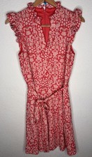 Vince Camuto Floral Coral Sleeveless A Line Dress Pockets Size 8