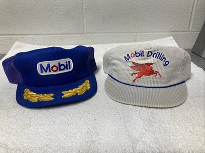 Vintage Mobil Oil Hats Lot Of 2 (SnapBack With Mesh Back &  Corduroy With Strap)