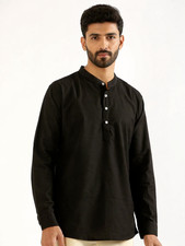Men Cream Cotton Kurta Mandarin Collar Long Sleeve Ethnic Casual Festive Wear