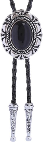 Western Bolo Tie for Men Vintage Cowboy Rodeo Black Agate 2# - Picture 5 of 8