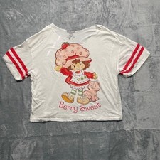 Strawberry Shortcake Berry Sweet Graphic Crop Tee Red Sleeve Stripes L