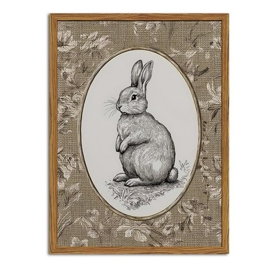 Framed Vintage Rabbit Wall Art, Cute Easter Bunny Pictures Wall Decor, Rustic...