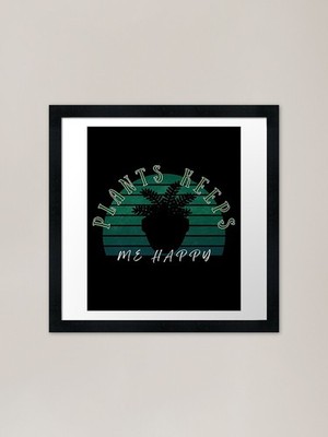 Plants Keeps Me Happy Retro Sunset  Framed Wall Art Poster Canvas Print Picture