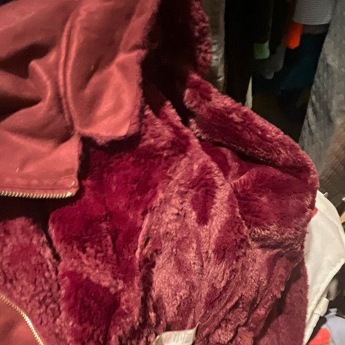 River Island Burgundy Lined Zip Jacket Coat XS Short Long Sleeve Casual
