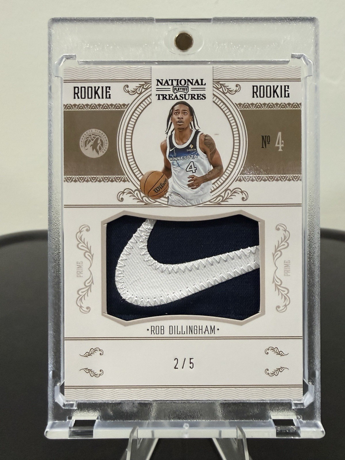 2024-25 National Treasures Rob Dillingham Nike Swoosh /5 RC Timberwolves Bulls