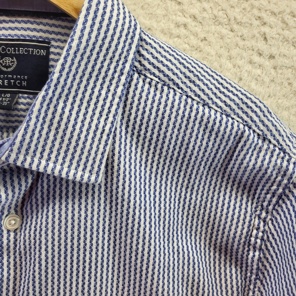 Report Collection Button Shirt Mens Large BLue STriped 16.5 34/35 Performance - Image 4 of 4