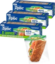 Ziploc XL Sandwich and Snack Bags with EasyGuide Texture, Plastic Storage Bags w