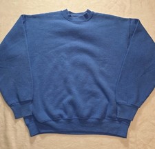 Vintage 90s Fruit Of The Loom Blue Blank Crew Neck Sweatshirt Men's LG Blemishes