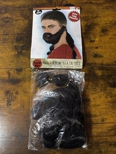Warrior Hair Set 2 PCs Halloween Theatre Beard Long Ponytail Wig Facial Hair
