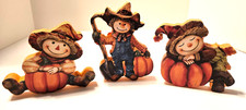 Fall Harvest Scarecrow Figurines with Pumpkin Thanksgiving Table Decor