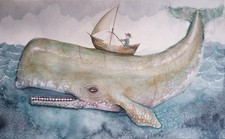 Whale Hunter By Dominic Murphy Original Watercolour Painting by Dominic Murphy 