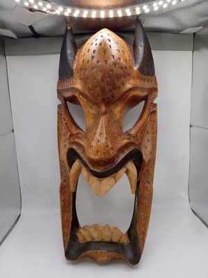 Hand-carved  Wooden Tribal Mask  VTG Filipino Bakunawa Dragon Spirit Damaged