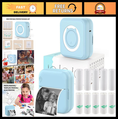 Wireless Mini Bluetooth Sticker Printer - Portable, 10 Rolls Paper, iPhone/Andro