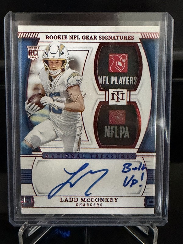 2024 Panini National Treasures 1/1 Ladd Mcconkey RPA Rookie Patch Auto Inscribed