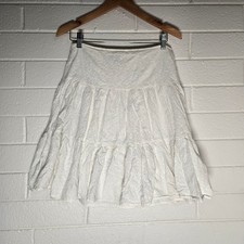 American Living Eyelet Tiered Skirt 6 White Cotton Boho Cottagecore Coquette