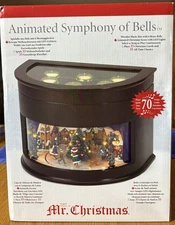 New Mr. Christmas Animated Symphony of Bells Wooden Display Music Box 70 Songs