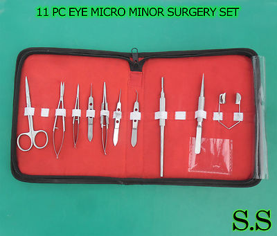 11 PC EYE MICRO MINOR SURGERY VETERINARY OPHTHALMIC INSTRUMENT SET KIT EY-060