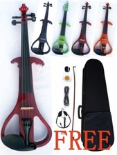 New Advanced red Electric Violin Silent 4/4 Free Case Bow Nice Tone EV3