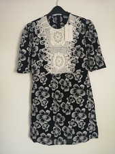 BNWT Zara Black Floral Print Prairie Hippie 60's 70's crochet Dress L large 