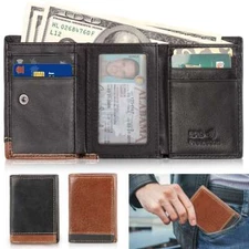 Genuine Leather Slim Trifold Wallet For Men With ID Window RFID Blocking