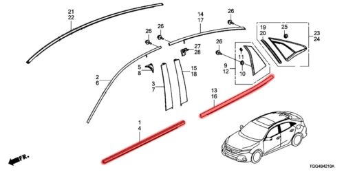 Front rear door belt molding weatherstrip rubber seal OEM Honda Civic FK 17-21 - Picture 6 of 9